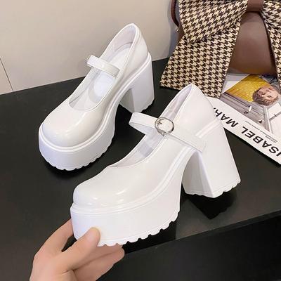 White High Heels Pumps Women 2024 Spring Chunky Platform Mary Jane Shoes Woman Plus Size Thick Heel Gothic Shoes 42