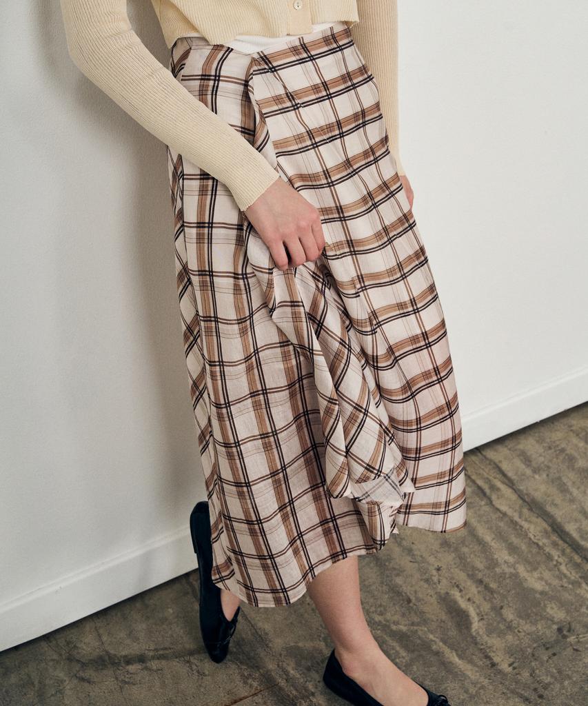 Laneonkyulleoseu Drape Check Wrap Skirt_Beige