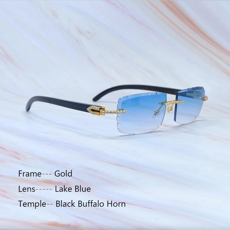 Buzlu Out Güneş Gözlükleri Elmas Kesim Şık Rhinestones Carter Siyah Manda Boynuzu Lüks Gözlük Vintage Güneş Gözlükleri Y2K Dekorasyon