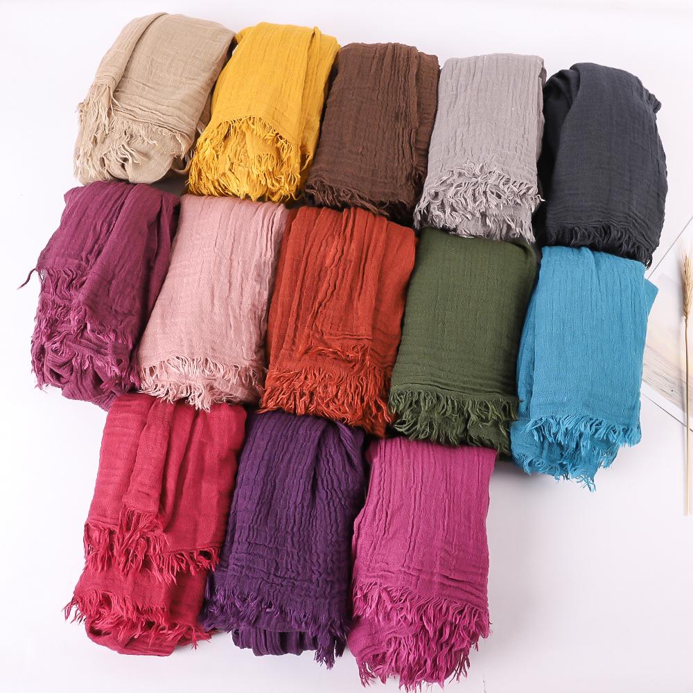 Fashion Designer Linen Cotton Scarf Women Solid Color Muslim Hijab Scarves Shawls Plain Big Pashmina Wrap Head Hair Scarf