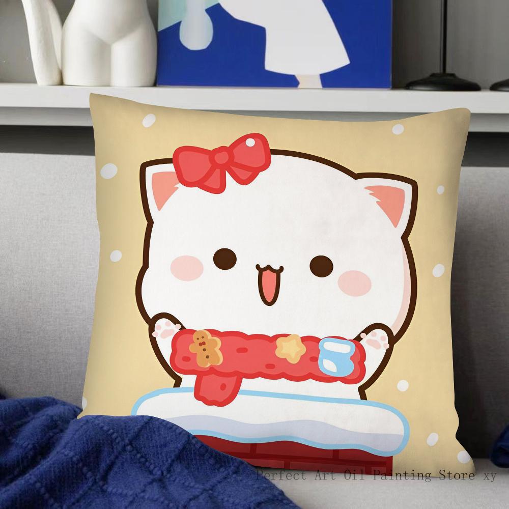 Couple Cat Peach Goma Christmas Pillow Case Fashion Square Pillowcase Bedroom Sofa Room Ins Decoration Leisure Cushion Cover