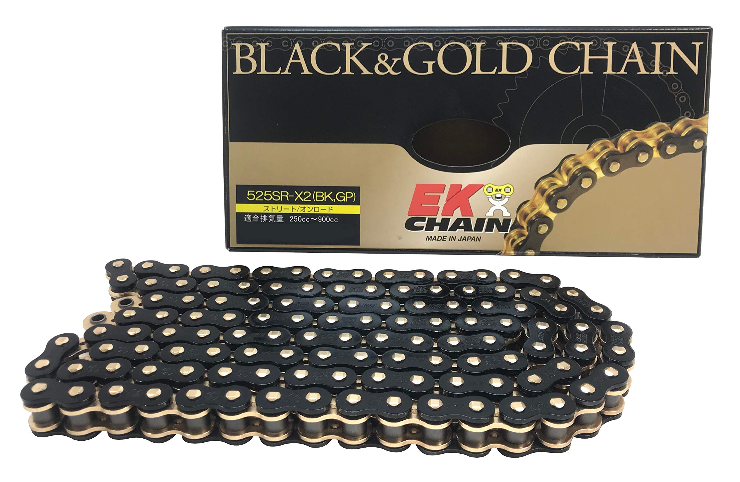 

EK Motorcycle Chain 148L MLJ QX Ring Seal 525SR-X2 Black/Gold (Caulking Joint)