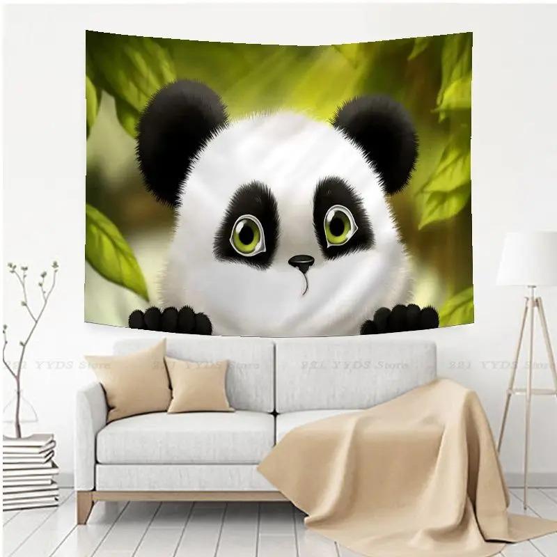 Гобелен для гостиной в офисе, милый мультфильм «Панда», подвесная ткань, украшение для дома, гобелен 100x75cm