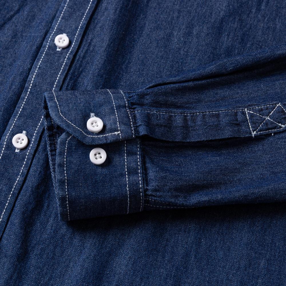 Herren Freizeit-Jeanshemd mit zwei Taschen und langen Ärmeln, normale Passform, bequem, weich, 100 % Baumwolle, gewaschen, langlebig, Jeans-Freizeithemden