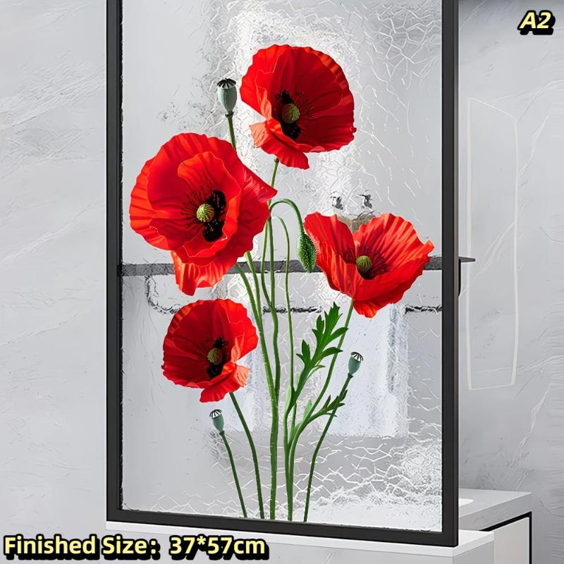 

Green Plant Glass Sticker,Flowers Bathroom Shower Room Privacy Decoration Removable Self-Adhesive Wall Decal Home Decor A2