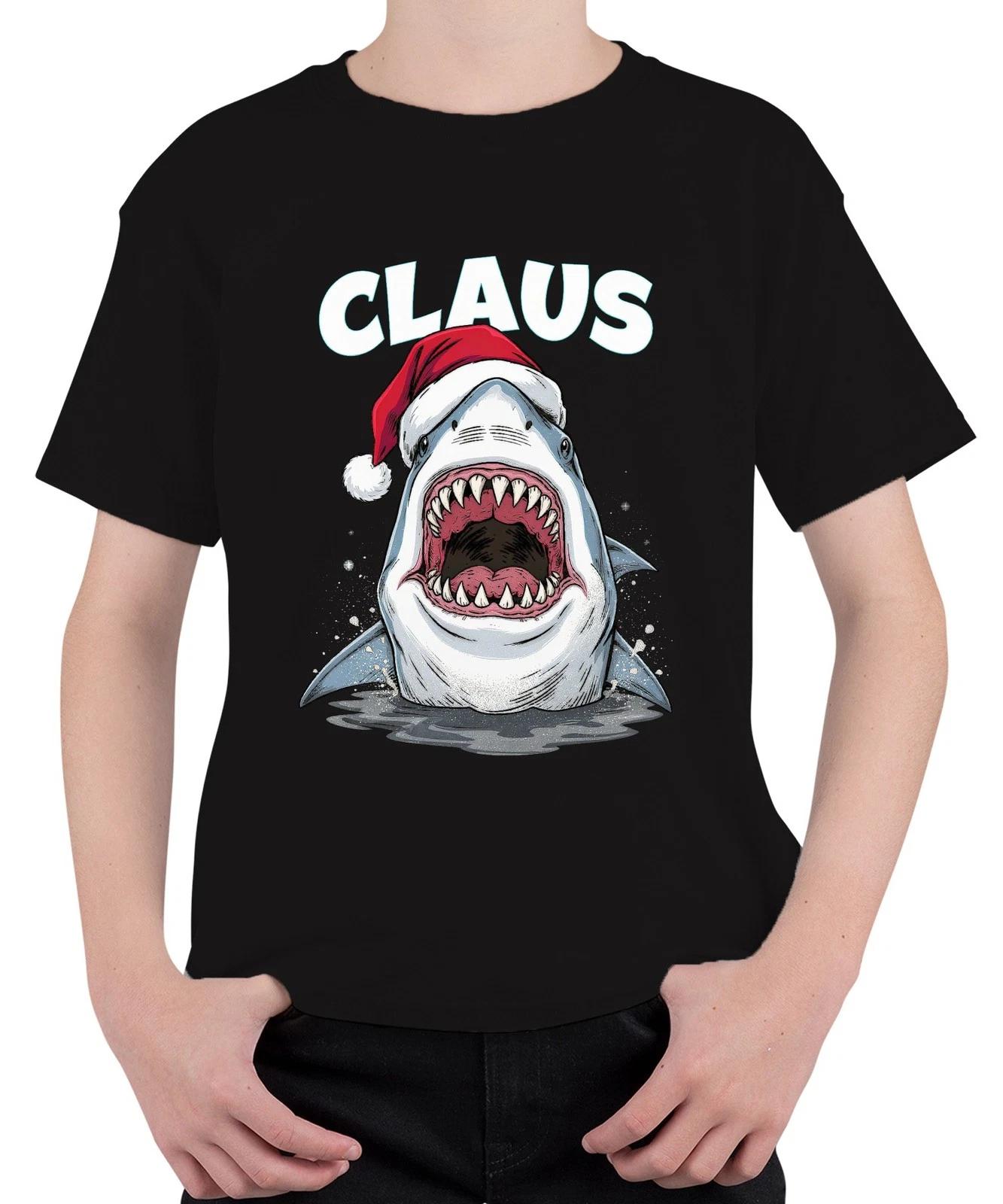 CLAUS Weihnachten Haifisch Weihnachtsmütze Hai Film Parodie Unisex Kinder T-Shir S