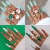 Holiday, Christmas Oil Drop Ring Four-piece Set, Elk Geometric Alloy Ring Set