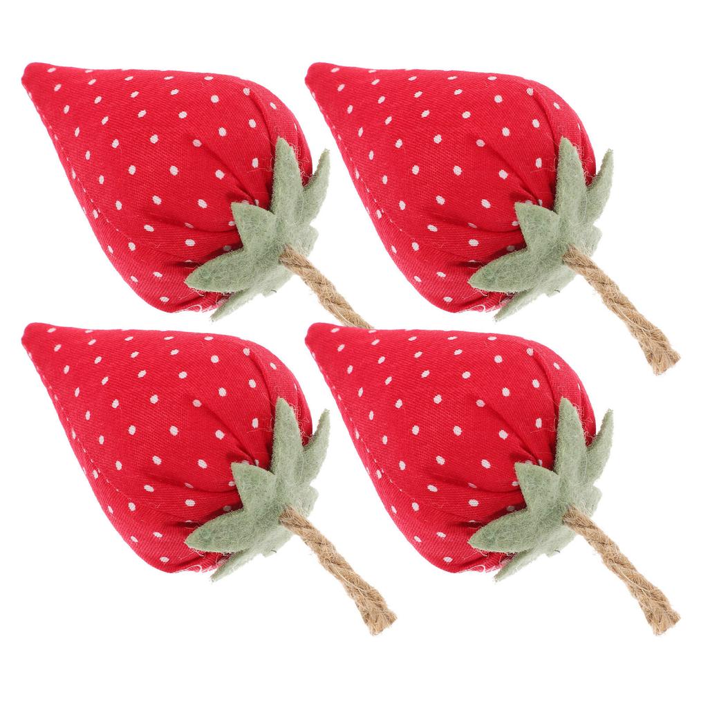 4Pcs Faux Fabric Strawberry Decor Artificial Strawberry Ornaments Lightweight Fake Strawberries for Home Table Centerpiece