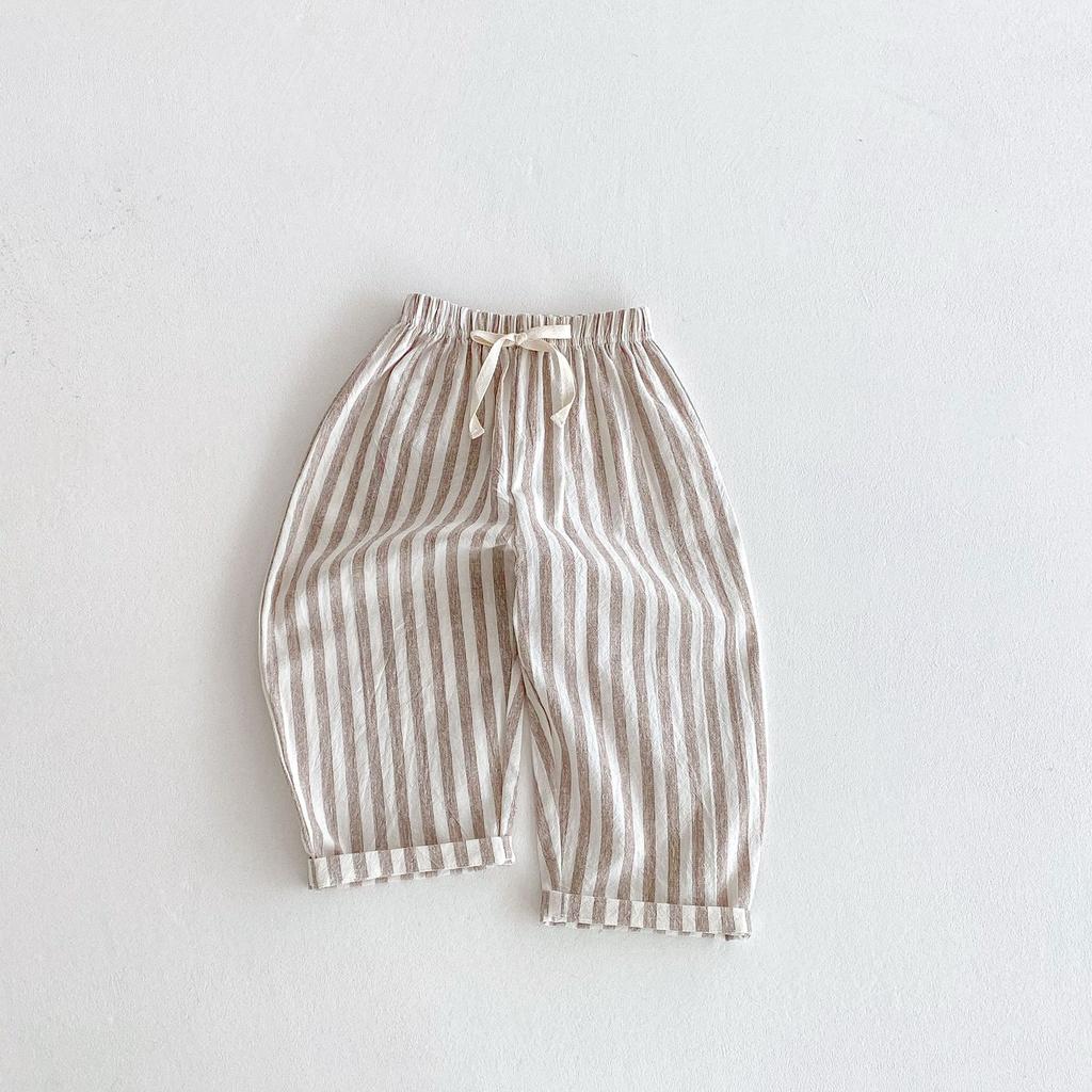Children's Summer Striped Lace-Up Casual Mosquito-Repellent Pants: Loose-Fitting, Comfortable, Lightweight Linen-Cotton Trousers
