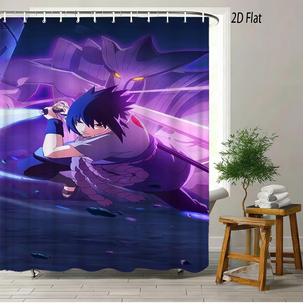 2D Flat Naruto Anime Cyberpunk Kakashi Hatake In Neon City Print Waterproof Shower Curtain For Bathroom Decor