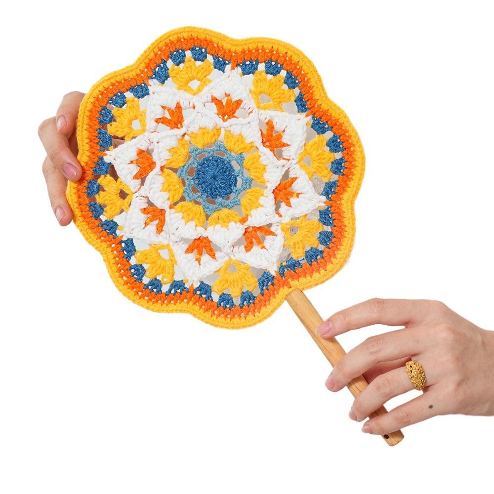 Yarn Hand Cranked Fan Handmade Decorative Craft Fan Crocheted Antique Style Fan  Women