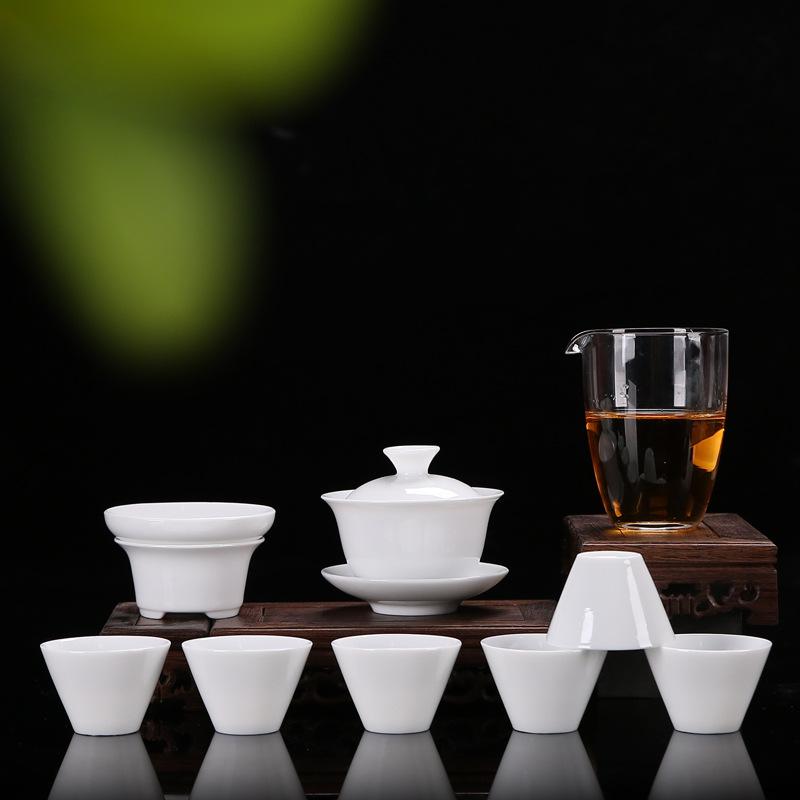 High-end Gift Box Ceramic Kung Fu Tea Set Home Office White Porcelain Cover Bowl Tea Cup Complete Set
