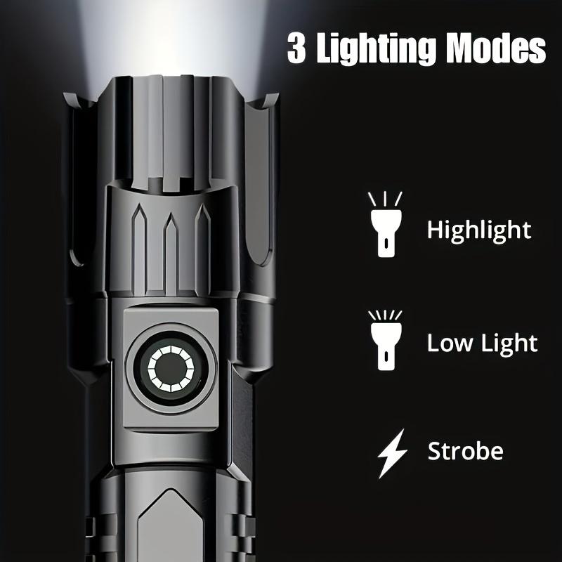 Multi-functional   Light LED Long-range  Zoom Flashlight, Plastic USB Rechargeable  Outdoor Camping, Fishing, Hunting, Climbing, Adventure Emergency