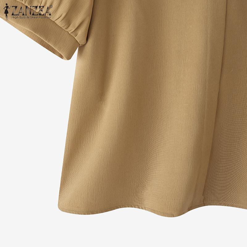 ZANZEA Women Casual Stand Collar Solid Color Summer Half Sleeve Blouse