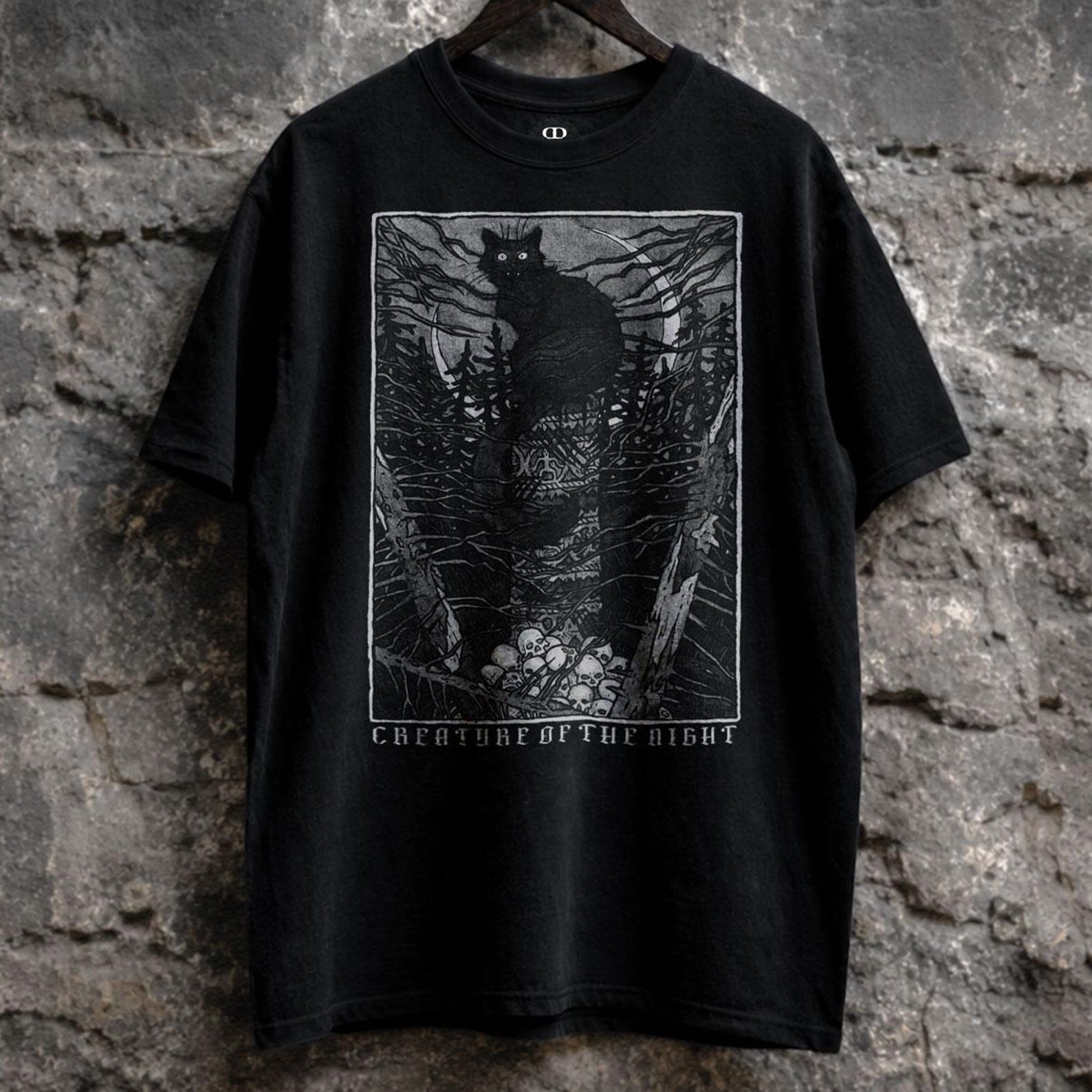 Creature of the Night Shirt, Black Cat, Dark Forest, Halloween L