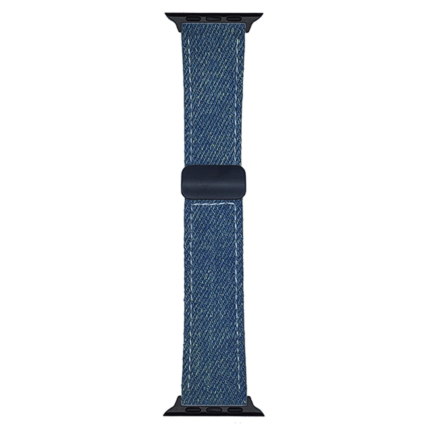

Watch Band For Apple Watch Series 10 9 8 7 SE 6 5 4 3 2 1 42mm 41mm 40mm 38mm Magnetic Buckle Leather Nylon Wrist Strap Dark Blue