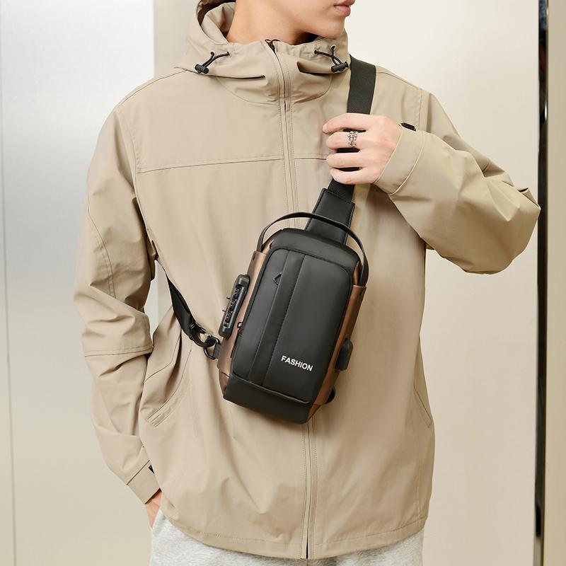 Water-Repellent Chest Bag Men's Crossbody Bag Mobile Phone Bag Commuter Combination Lock Shoulder Bag