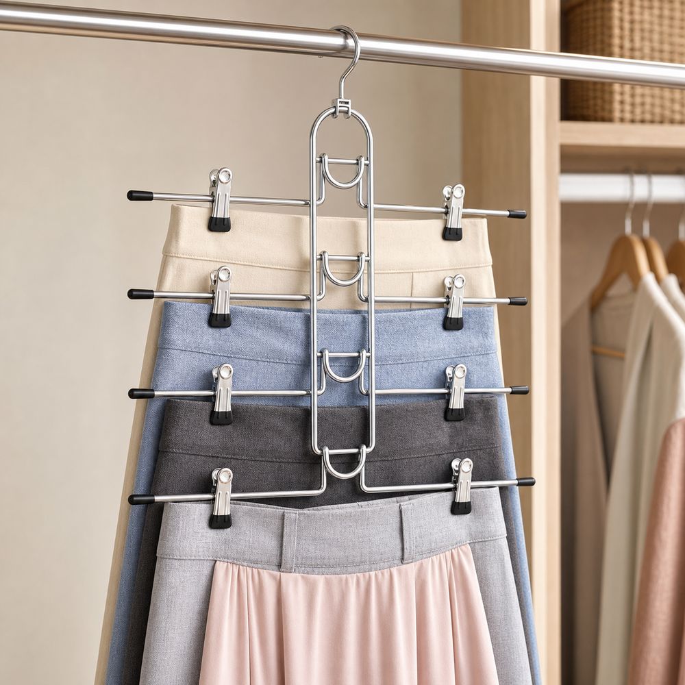 Non Slip Tips Multi Layer Hanger Metal Skirt Hanger New Trouser Hanger  Closet Organization