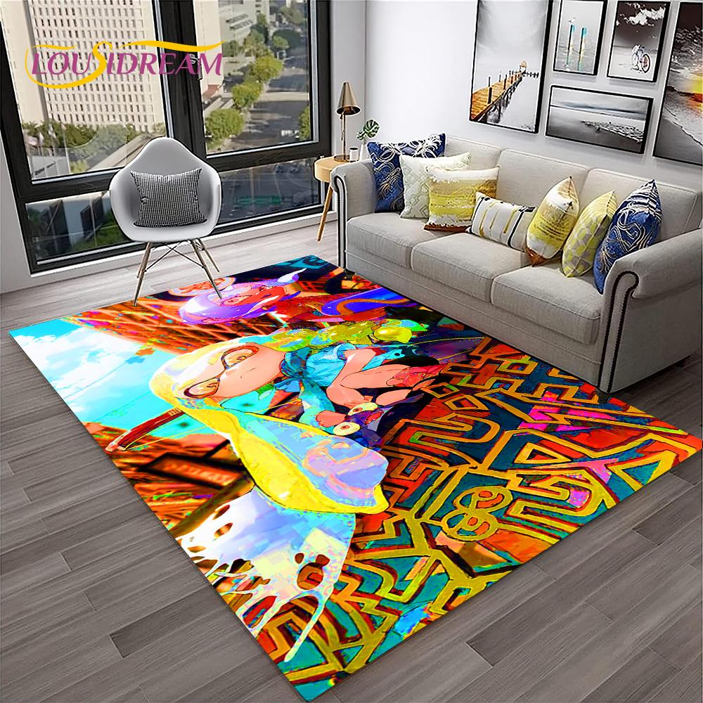 Cartoon PC Gamer 3D Games Splatoon Carpet Rug for Home Living Room Bedroom Sofa Doormat Decor,kids Area Rug Non-slip Floor Mat