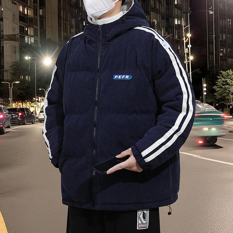 Neue Wintermode Lässig Sport Cord Baumwolle Mantel Herren Stehkragen Zwei-Riegel Kontrastierend Jugend Baumwolle Mantel Jacke