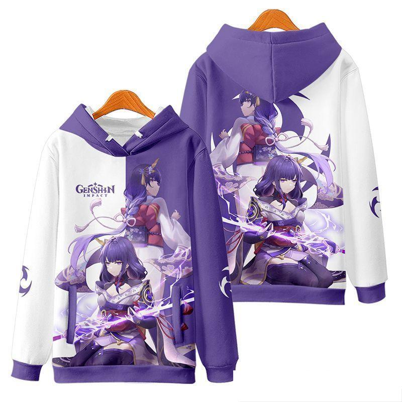 Raiden Shogun Genshin Impact Cosplay Hoodies 3D Print Unisex Anime Cartoon Sweatshirt Oversized  Women Harajuku Pullover Coat