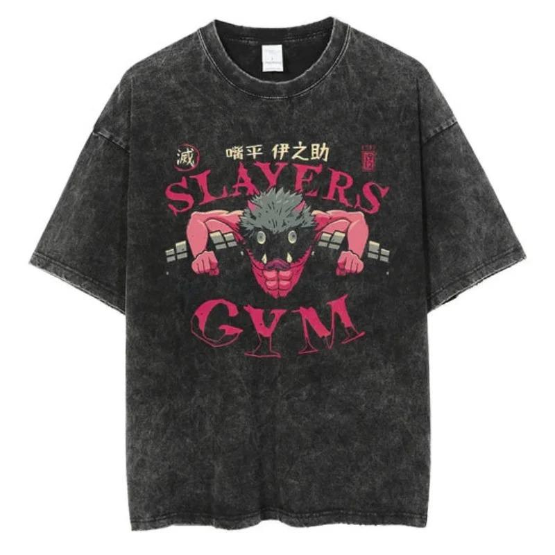 2026 Anime Demon Slayer Retro Washed T-shirt Men's and Women's New Summer Clothing Breathable Fashion Top Streetwear Peripheral Tee
