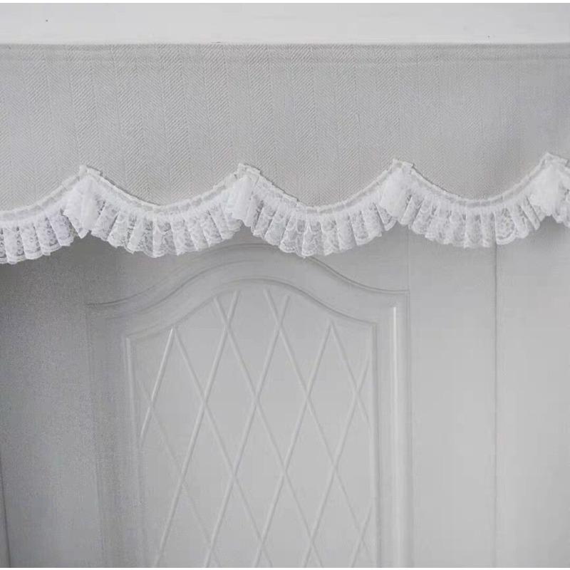 

Solid Color Lace Ruffle Curtain Head Self-adhesive Door Floating Curtains Home Decor Curtain Wavy Drape Bay Window Curtain Head 30x100cm&Velcro