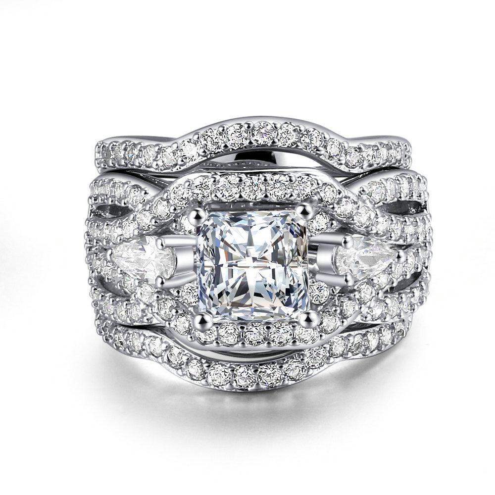 

ZHOUYANG Luxury Wedding Ring Sets For Women Full Zircon Jewellry White Gold Color Engagement Woman s Rings Bride Jewelry R643 10