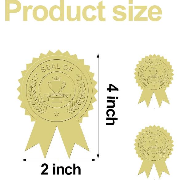 Ribbon Embossed Seal and Gold Foil Certificate Seal 250 Pcs Achievement Ribbon Certificate Stickers Gold Award Sticker - Embossed Gold Stickers for