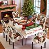Christmas Santa Print Waterproof Polyester Tablecloth and Chair Covers Set for Dining Room