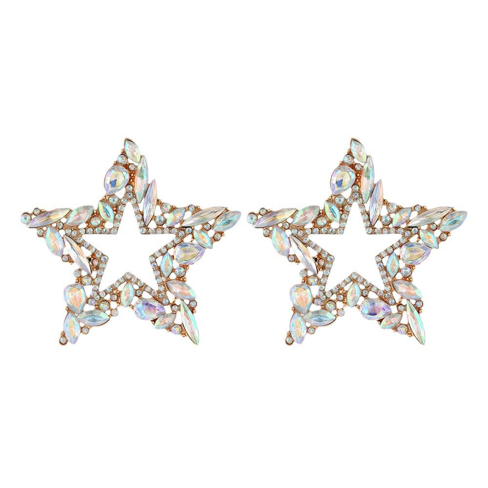 Geometric Rhinestone Inlaid Star Alloy Earrings - Multi-Color Light Luxury Design