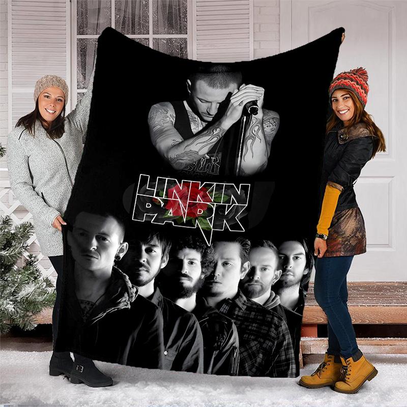 1pc Linkin Park1 Theme Blanket - Digital Print, Polyester, Cozy for All Seasons, Perfect for Outdoor, Camping, and Travel