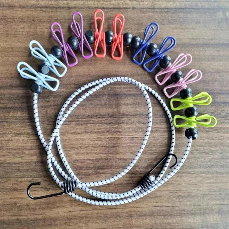 Portable Clothing Clothesline with 12 Clips, Retractable Laundry Dryer, Clothes Rope Drying Rack, Cloth Hanging Line for Outdoor