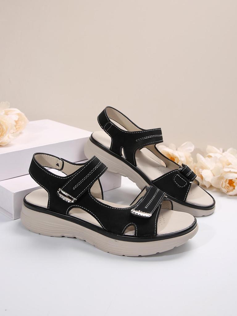 2024 Summer Plus Size Women's Thick Sole Beach Sandals with Velcro Closure