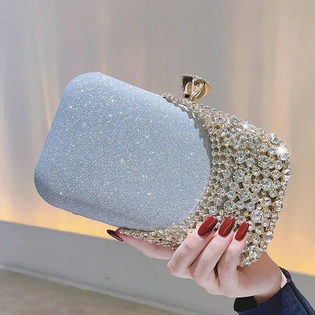 Borsa Pochette da Sera di Cristallo Matrimonio Borsa da Sposa Ballo di Fine Anno Scintillante Borse Pochette da Cena Strass Glitter Borsa a Mano Oro