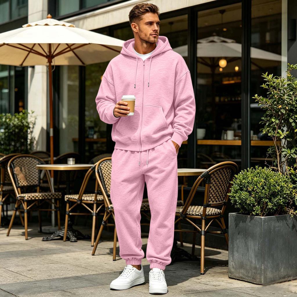 Herren Color Zip-Up Hoodie und Jogginghosen Set Lockerer Schnitt Drop Shoulder 2-teiliger Trainingsanzug