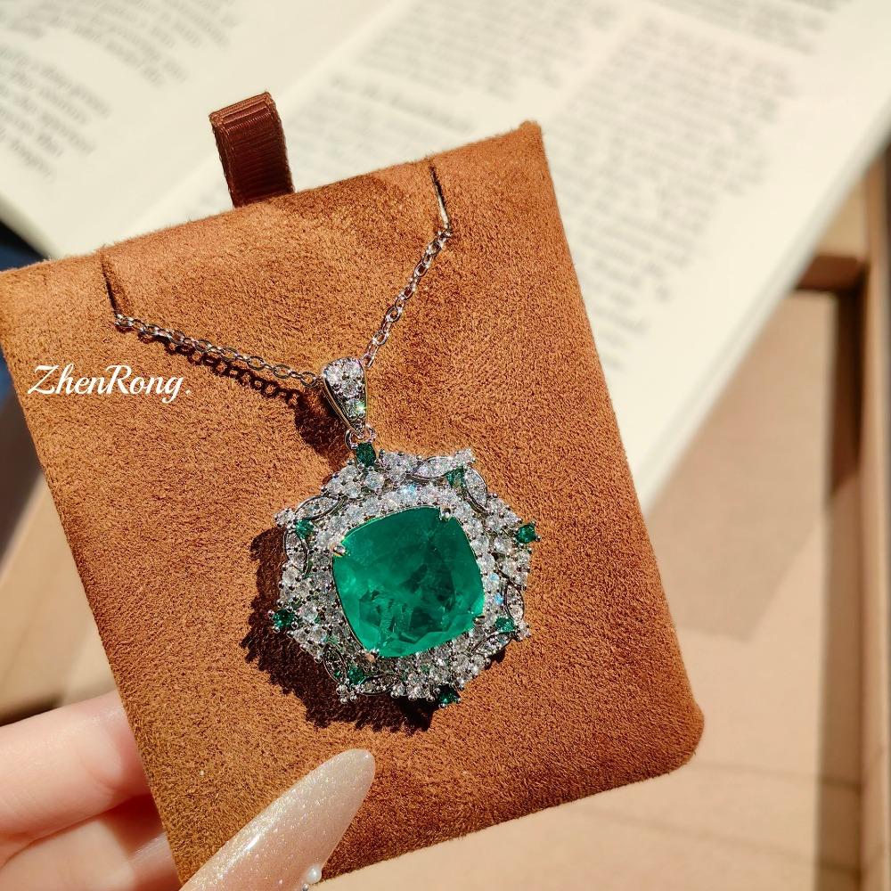 Vintage Luxury Emerald Pendant Necklace with Cotton Inclusions Women Elegant Gemstone Jewelry