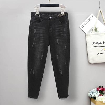 Padded and Thickened Plus Size Jeans Harem Pants Women's Fall Elastic High Waist Casual Pants Jeans with Carrots Comfort Waist Pants