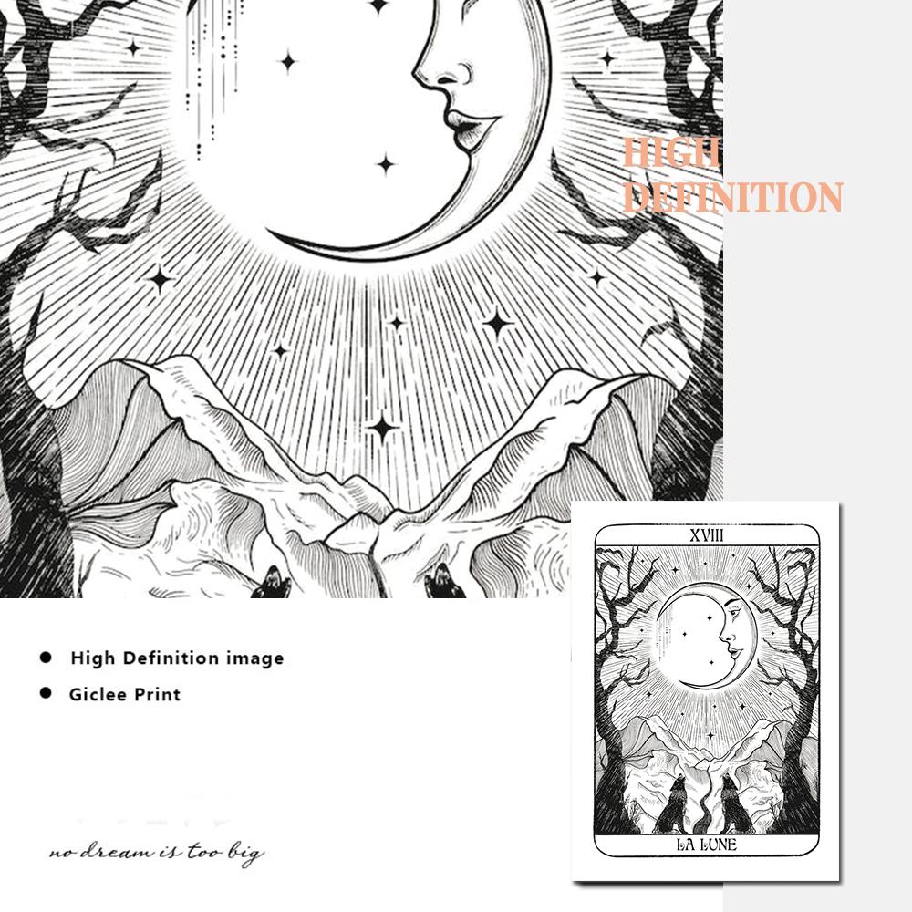 Moon Tarot Card Zodiac Chart Wall Art Mural Retro Occult Tattoo Flash Sheet Canvas Painting Witchy Palmistry Posters Wall Decor