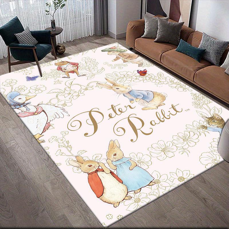 Peter Rabbit Art Flannel Printed Carpet, Home Sofa Decoration for Living Room & Bedroom, Non‑Slip Play Flannel Floor Mat for Game Room