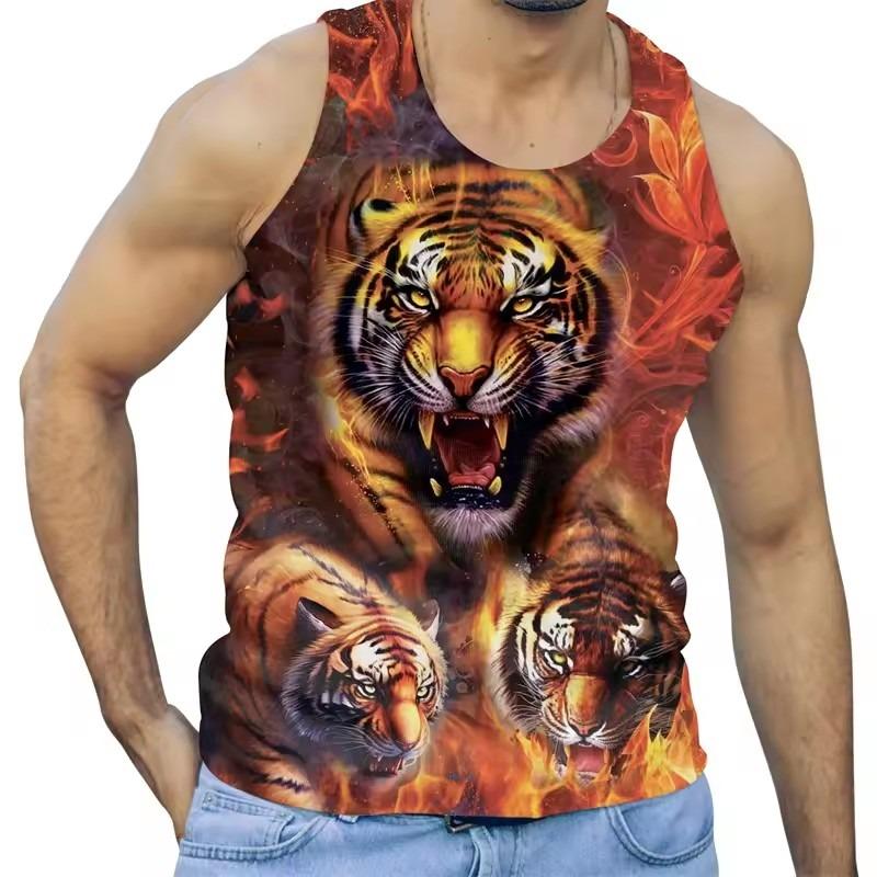 

Men Fashion Summer Trend Tiger Graphic Tank Tops Sleeveless 3D Animals Printed Men Vest Cool Streetwear Oversized Tees Tops S