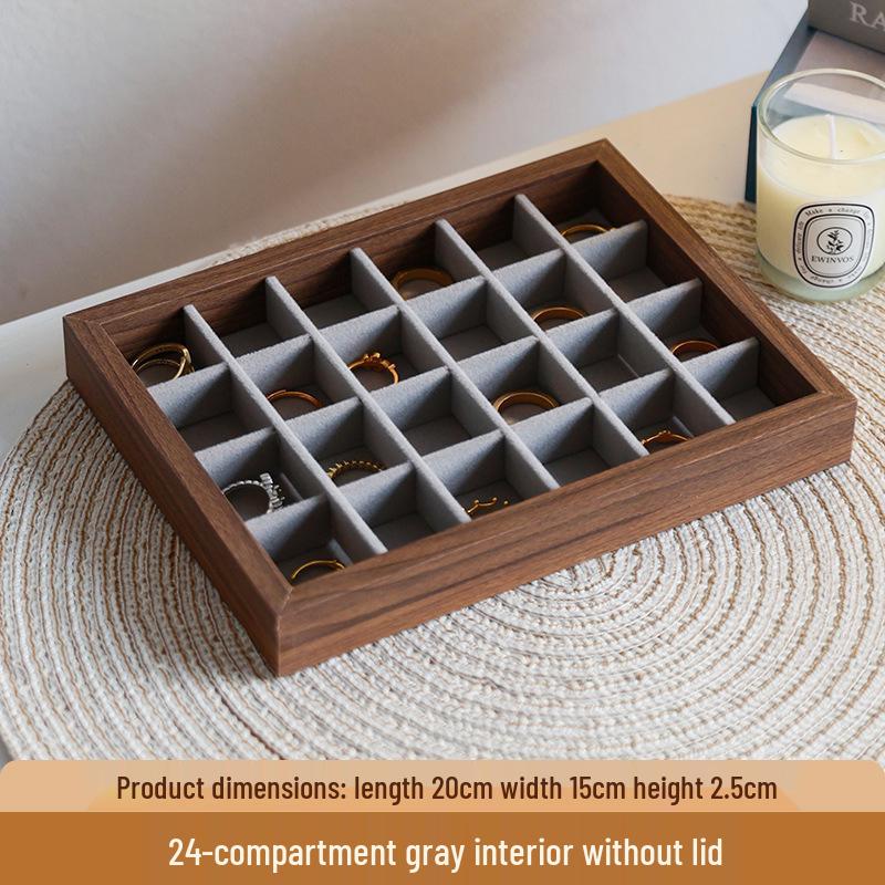 High-End Walnut Wood Grain Flip-Top Jewelry Box – Dustproof, Anti-Oxidation Ring Display