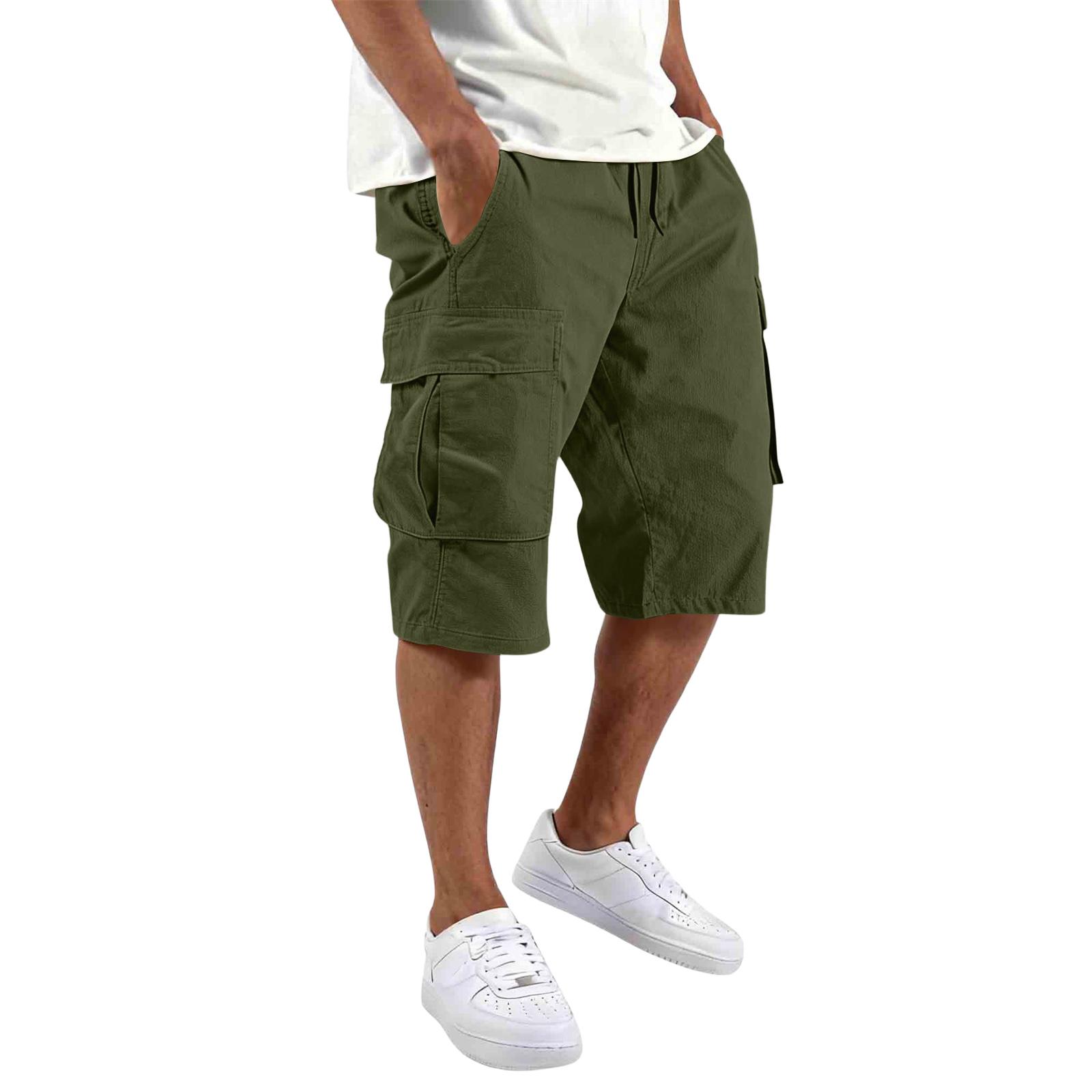 Men s Casual Workwear Drawstring Pocket Shorts L армия зеленый
