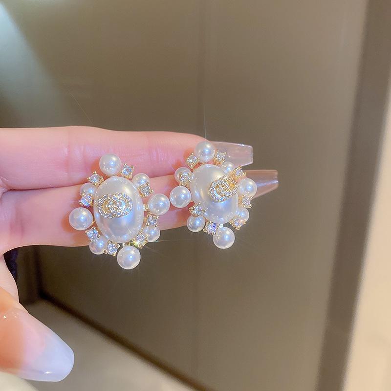 Cercei stud cu design exagerat în formă de fundă și picătură de apă, cercei cu perle, cercei în stil curte, cercei pentru femei