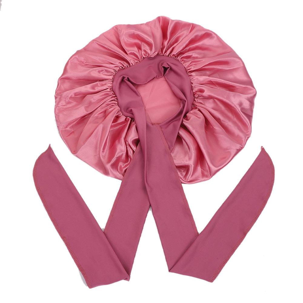 Women's Satin Sleep Cap with Elastic Ribbon - Large Hair Protection Cap for Home Use
