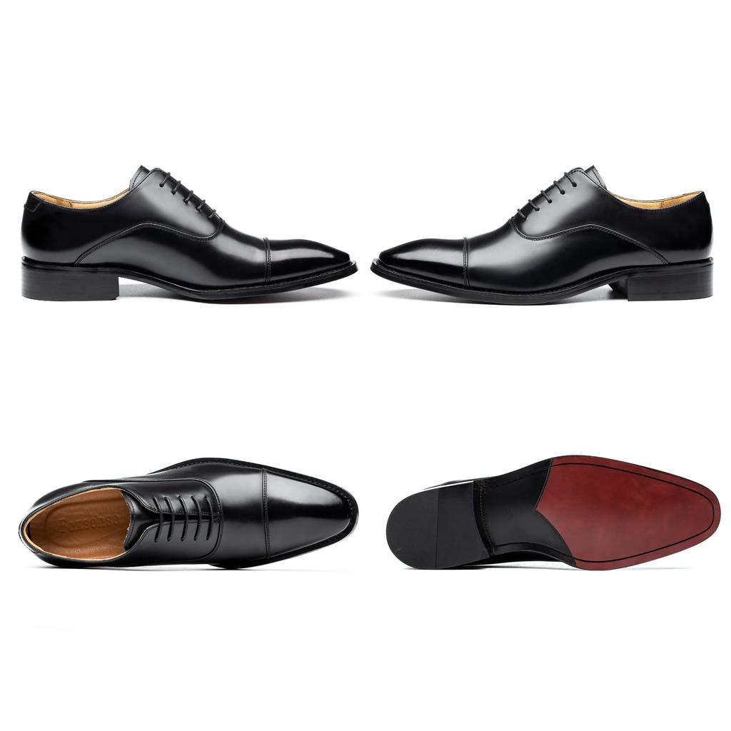 Foxsense Business Dress Genuine Premium Size Men's Shoes, Leather, Straight-Tip, Wingtip, Lightweight, Waterproof, Leather, Formal, Black, 26.5cm,
