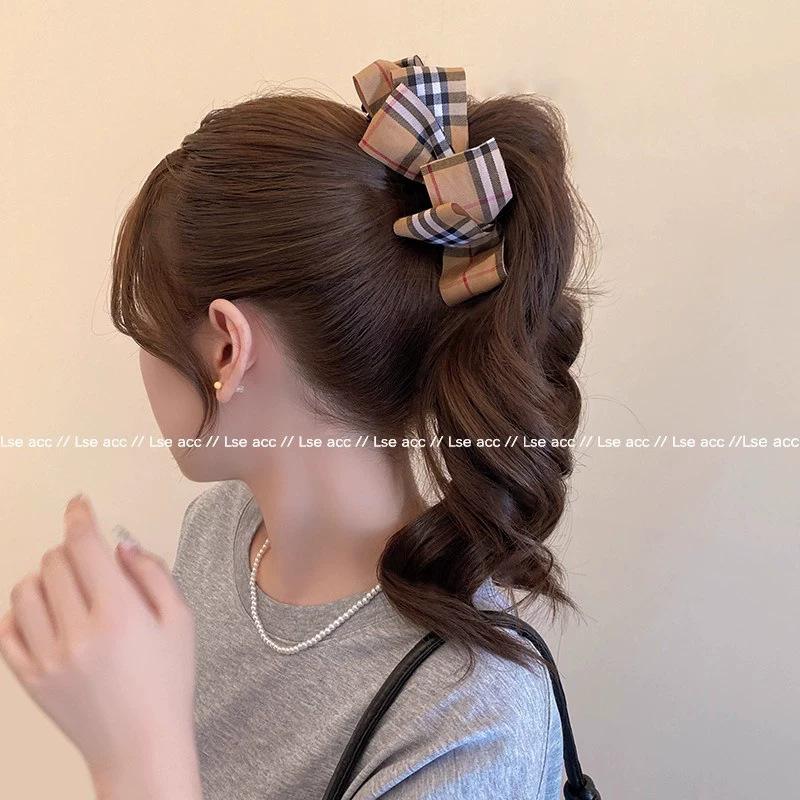 College Plaid Bow, Banana Clip, Vertical Clip, High Hair Volume On the Back of the Head, Ponytail Hairpin, Hair Accessories.
