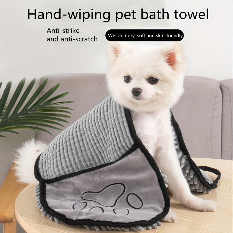 [Ultra-Absorbent Pet Bath Towel] Nylon Quick-Dry Pet Bath Towel, Ultra-Absorbent Dog Bathing Accessory with Hand Pockets & Paw Print Design