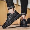 Four seasons lace-up casual small black shoes men's low-top leather Martin shoes retro thick-soled trendy outdoor tooling shoes