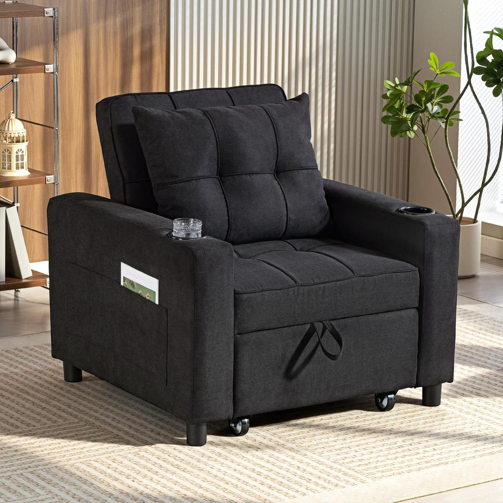 3-in-1 Single Sofa Bed, Convertible Sleeper Chair Bed - Black